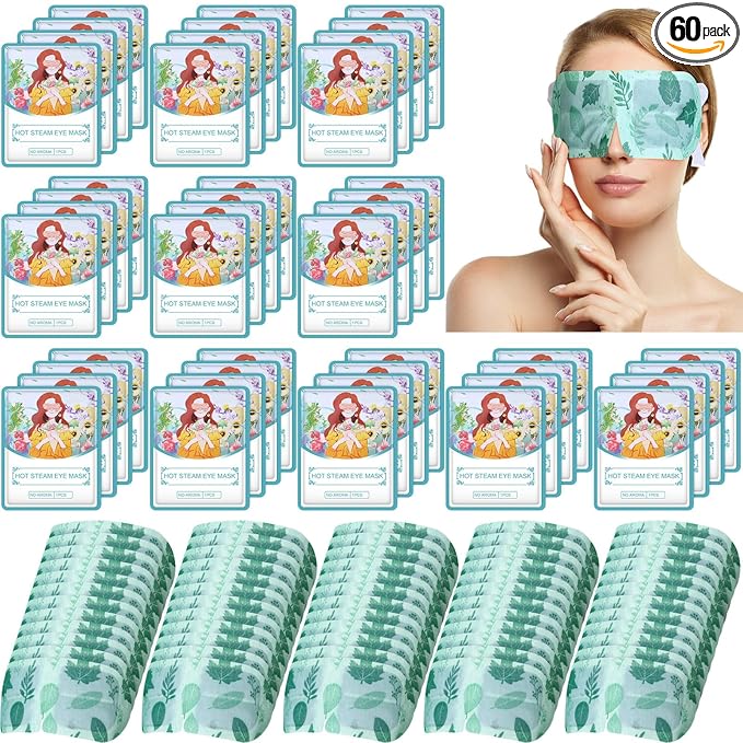 60 Pcs Disposable Steam Eye Mask Bulk for Dry Eyes Self Heating Eye Mask for Spa Sleep Warm Compress Stress Dark Circle Relief Puffiness and Relaxation Gifts (Unscented)