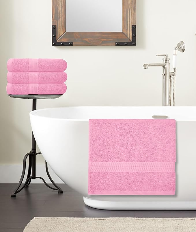 Avalon Towels Bath Towels for Bathroom 100% Cotton Pink Bathroom Towels Pack of 12 (24x48 inches) - Quick Drying Bath Towels Set Small, Light Weight & Absorbent Perfect Gym & Pool Towel Set