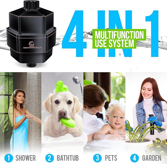 AquaHomeGroup 20 Stage Shower Filter - Reduces Chlorine, Heavy Metals and Sediment - Vitamin C and E - High Output - Universal Fit - Bronze Black