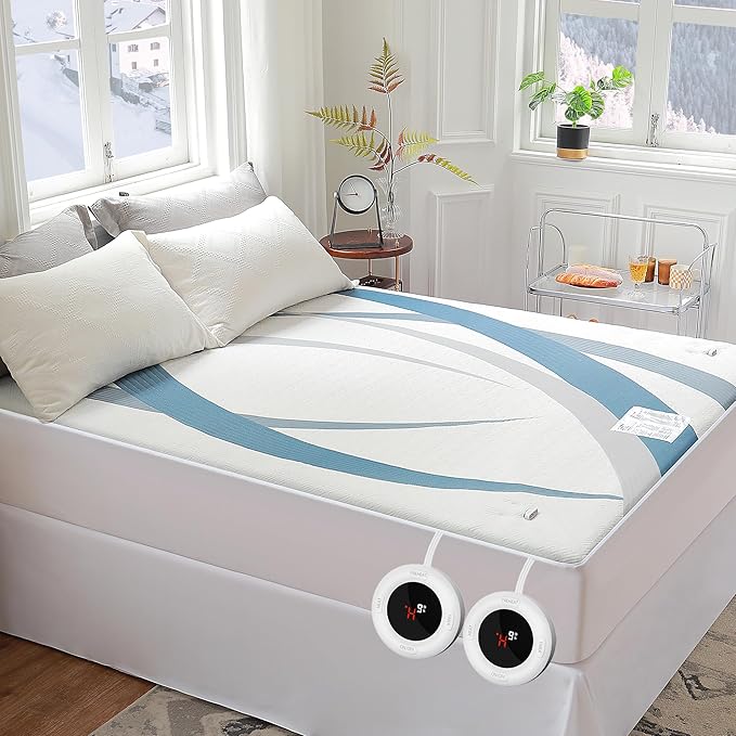 Gotcozy Heated Mattress Pad King Size Dual Control - Electric Mattress Pad Fit up to 15‘’ with 6 Heat Setting & 10 Hour Auto Off ETL Certified Machine Washable(Blue)
