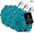 Large Bath Sponge Pack of 3 – Gentle Exfoliation Loofahs with Suction Cup for Easy Drying, Soft 70G Mesh Poufs for All Skin Types, Lather for Daily Use (Tropical Green)