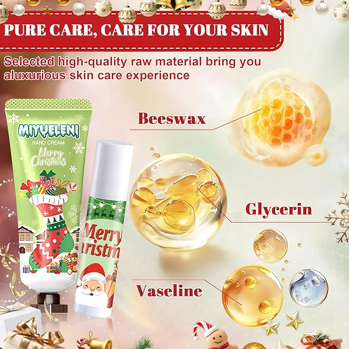 JAOJAO Christmas Lip Balm Bulk, Christmas Hand Cream with Organza Bag and Thank You Card Gentle Nourishing Xmas Gifts for Women Girlfriend Wife Mother Colleague Teacher, Set of 40