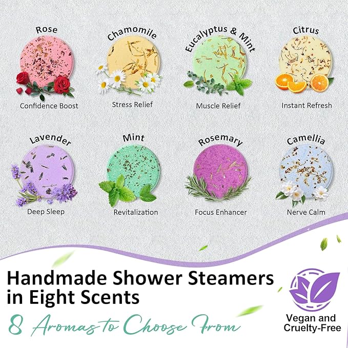 Shower Steamers Aromatherapy Birthday Gifts for Women - 8 Pcs Mothers Day Gifts for Mom Wife Daughter Grandma, Self Care with Natural Essential Oils Relaxation Home Spa Gift Set (Purple)