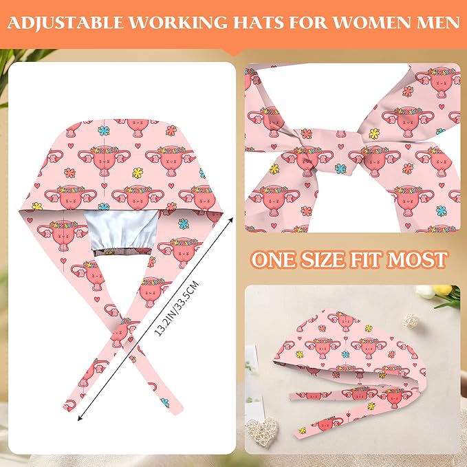 Adjustable Scrub Cap with Buttons & Sweatband, Working Hat with Elastic Tie Back, Unisex Nurse Surgical Caps for Women & Men