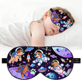 Kids Silk Sleep Mask: 100% Mulberry Silk Eye Mask with Adjustable Strap, Soft Blackout Boys Girls Sleeping Mask, Cute Printed Blindfold for Travel/School/Bed, Gift for Ages 5–15 (Space Dog Style)