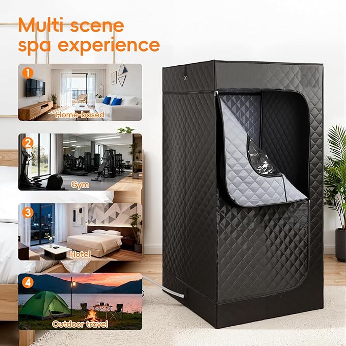 Portable Sauna for Home - Full Body Steam SaunaTent with 3L/1400W Steamer, Remote Control & Foldable Chair - Fast Heating Personal Sauna Box for Detox & Relaxation, 35" x 35" x 71" (Black)