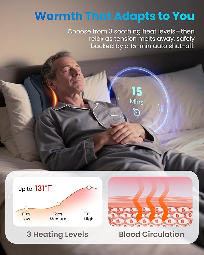 COMFIER Cordless Shiatsu Neck Back Massager with Heat 3D Roller & 8 Nodes Deep Kneading,Portable Massager for Neck Pain Relief with Detachable Flap,Perfect for Office,Chair,Home,Mothers Day Gift