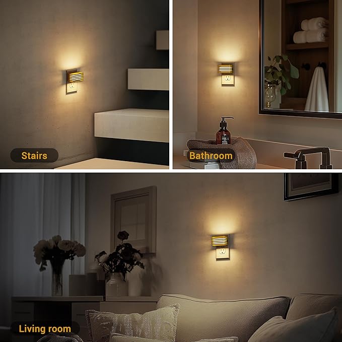 JandCase LED Night Light, Gold Night Lights Plug into Wall with Dusk to Dawn Sensor, Dimmable Plug in Night Light [2 Pack], Adjustable Brightness, 3000K Soft White Nightlight for Bedroom Bathroom