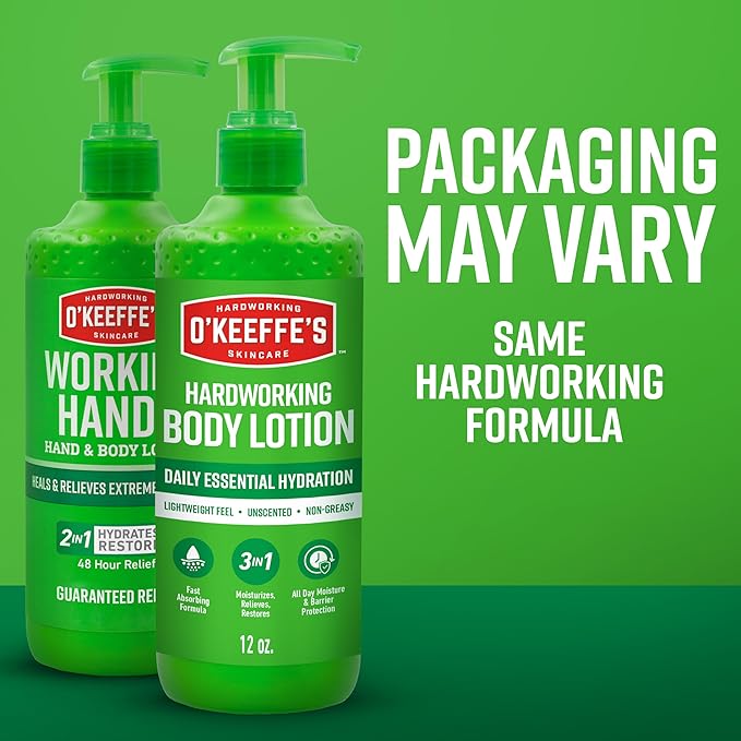 O'Keeffe's Hand and Body Lotion with Glycerin and Shea Butter - 12 oz Pump (1 Pack) - Daily Essential Hydration, Heals & Relieves Extremely Dry Skin
