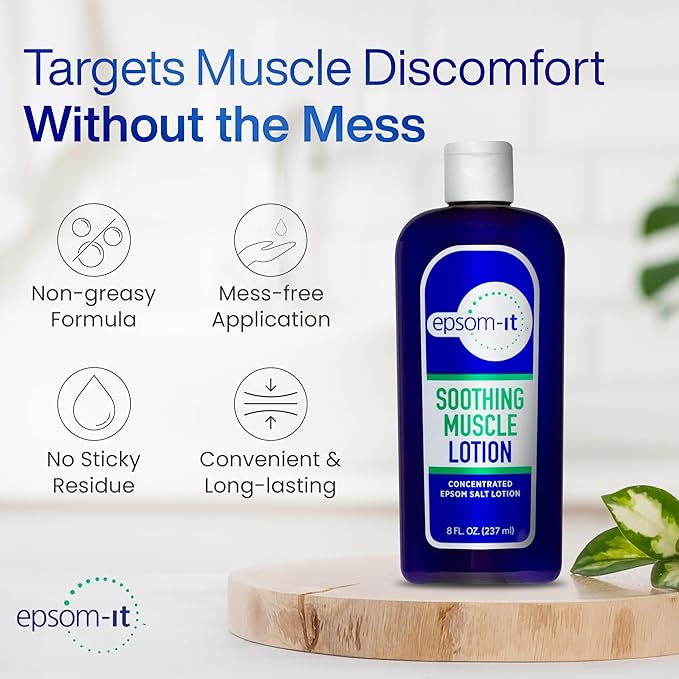 Epsom-It Soothing Muscle Lotion - Epsom Salt Magnesium Sulfate Cream Arnica for Muscle Stiffness, Topical Magnesium Lotion, Providing Comfort for Legs, Knee and Feet, 8.0 oz., 4-Pack