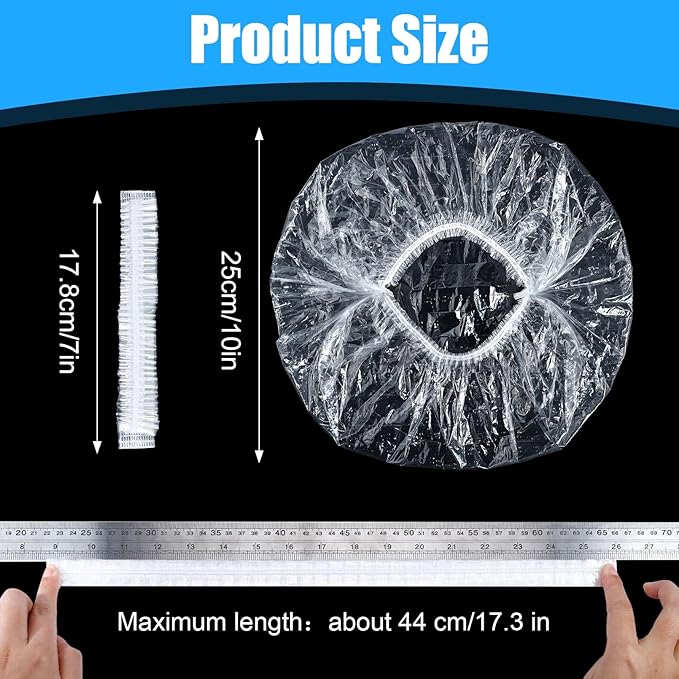 200 Pcs Disposable Shower Caps,17 Inch Waterproof Plastic Shower Cap for Women,Clear Plastic Hair Caps,Elastic Large Thick Hair Bath Caps for Travel,Salon,Travel,Spa