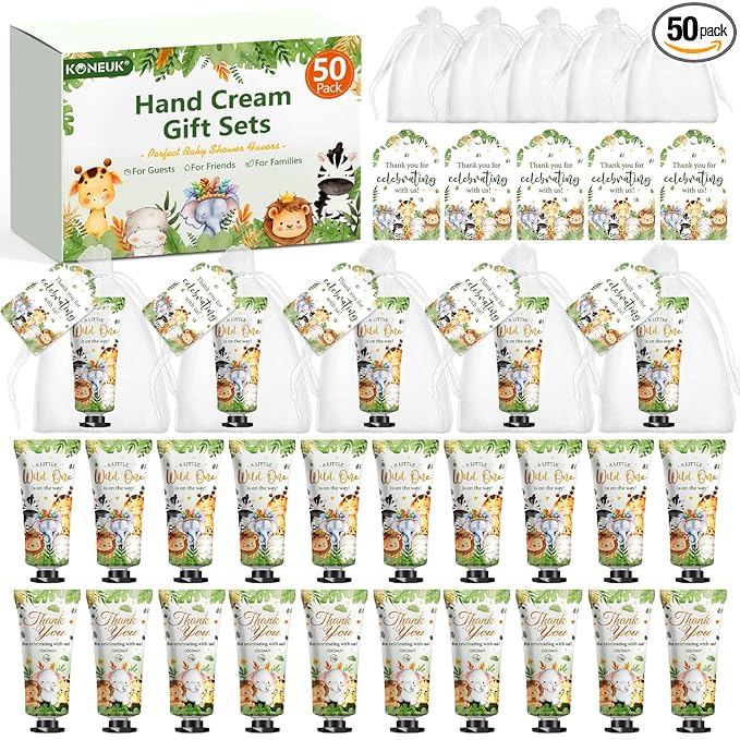 50 Pack Baby Shower Bulk Hand Cream Gifts Sets, Baby Shower Favors and Bridal Shower Favors for Guests with Thank You Card and Organza Gift Bags, Birthday Gifts, Appreciation Gifts for Guests (Animal)