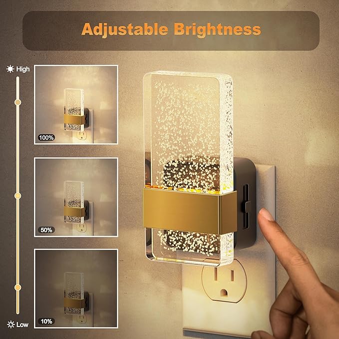JandCase Night Lights Plug into Wall, Dusk to Dawn Sensor, 3000K Soft White LED, Acrylic Bubble Design, 0-100lm Adjustable Brightness, for Bedroom, Bathroom, Living Room, Hallway
