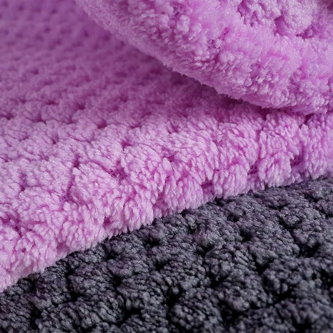 2 Pack Bath Towel Set, Waffle Bath Towel Set, Super Soft Highly Absorbent, Sturdy Quick Drying Towels for Bathroom, Gym, SPA, Yoga (2 Piece 27" x 55", 1Grey+1Purple)