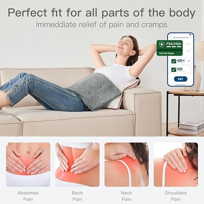 Heating Pad for Back Pain Relief fsa Eligible Items only List 12 x 24, Portable Heating Pad for Shoulder, Neck, Cramp, Menstrual Pain, with Upgraded 4 Timer & 6 Temperature Controller