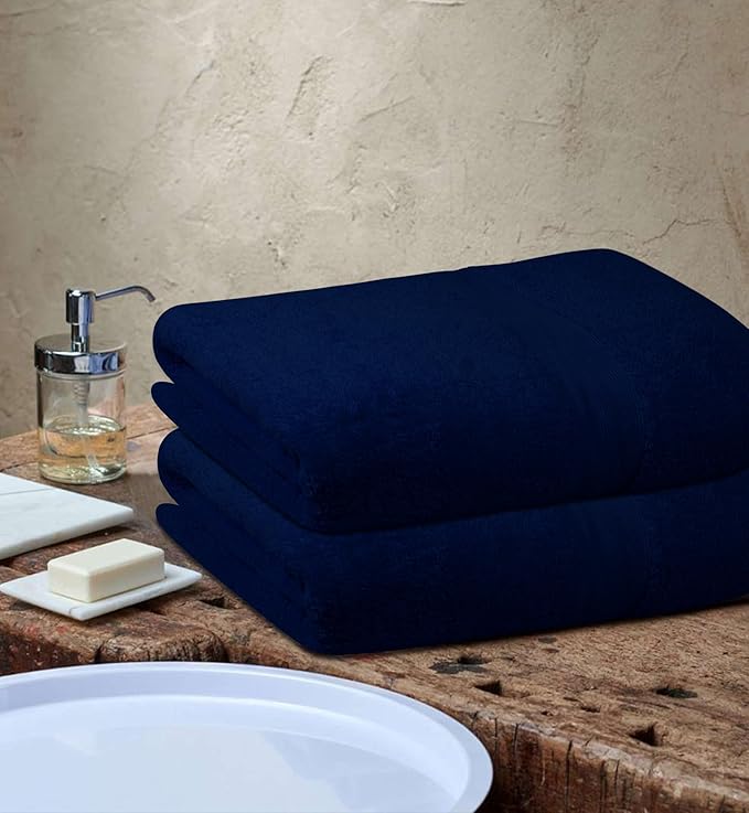Softolle 100% Cotton Luxury Bath Sheets - Pack of 2 (35" x 70") | Super Soft, Quick-Dry & Highly Absorbent Towels for Bathroom, Home, Spa & Gym (Navy Blue)