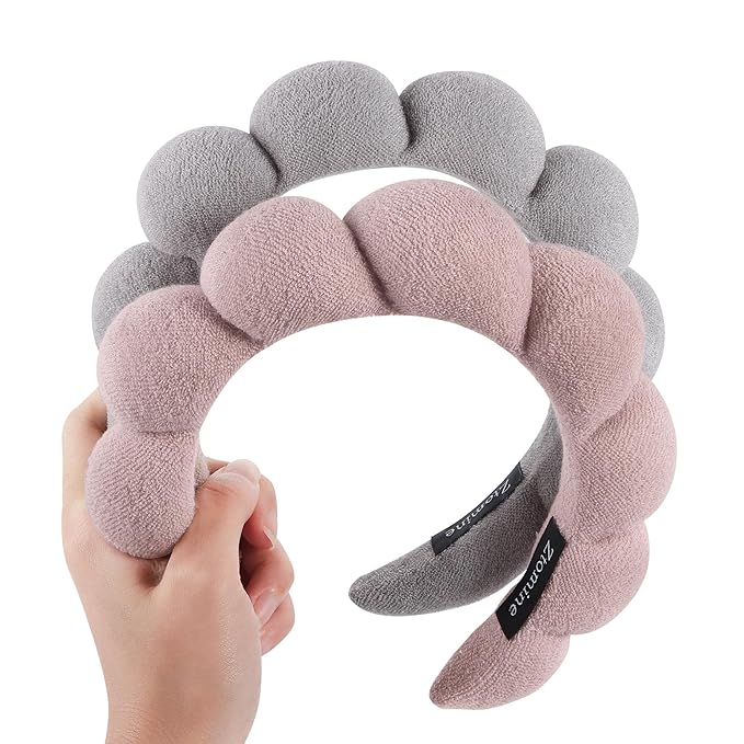 Ztomine Spa Headbands for Washing Face or Facial, Set of 2 Skincare Headbands, Terry Cloth Headband Wash Combo Pack - Puffy Makeup Washing, Mask, Skin Treatment