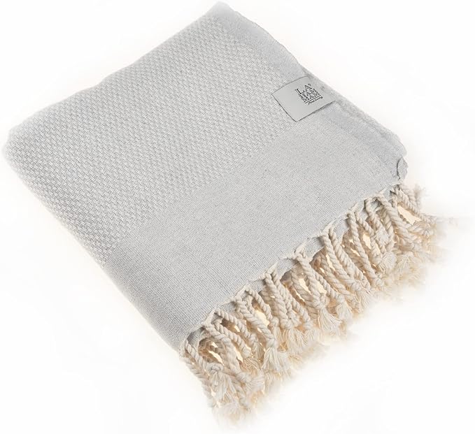 Beach Towel | Cotton Beach Towels, Easy to Carry, Sand Free, Highly Absorbent, Quick Dry, Turkish Towels for Travel Camping Bath Sauna Beach Gym Pool Yoga SPA by Lahammam, Akasya, Gray