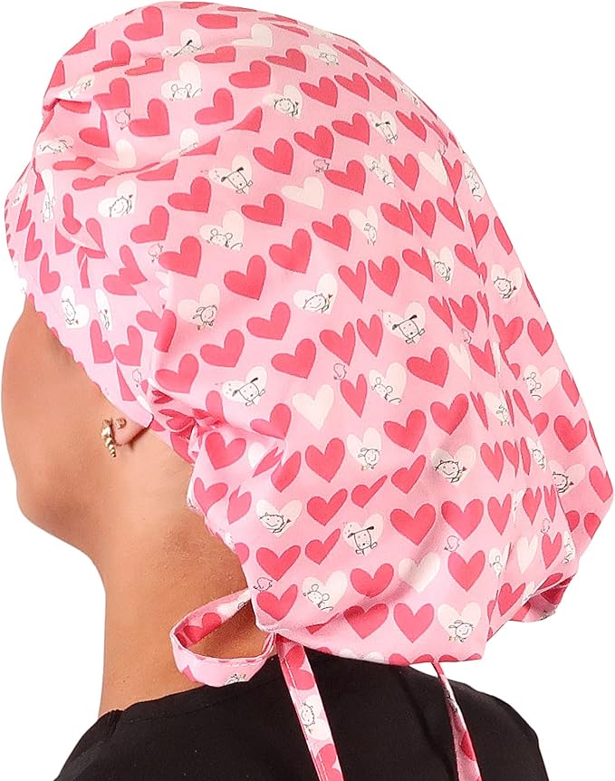 Sparkling EARTH Banded Bouffant Surgical Scrub Ponytail Working Caps and Built-in Sweatband - 100% Cotton - Made in The USA