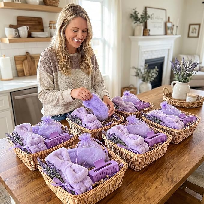 48 Pcs Spa Party Supplies Sleepover Essentials Gift for Mother's Day Spa Headband Plush Eye Mask Claw Clips Organza Bag for Women Adult Slumber Party Supplies (Purple)