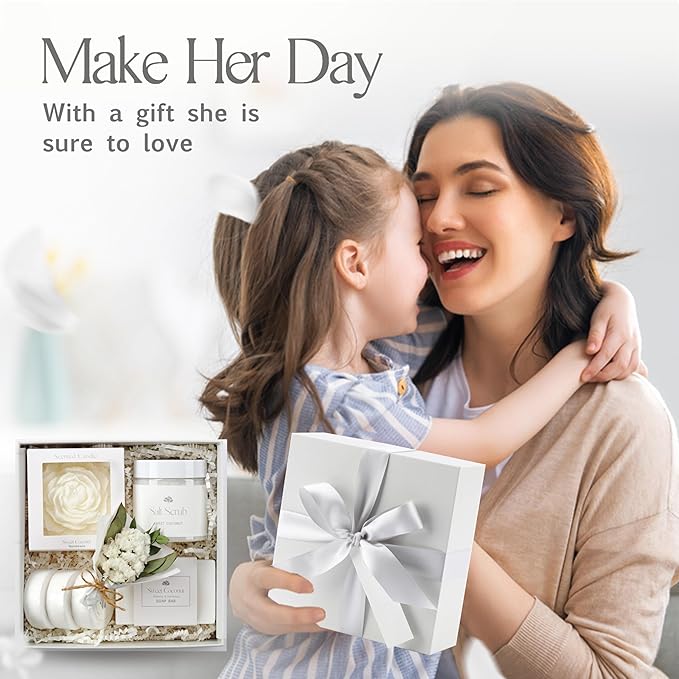 Mothers Day Spa Basket for Women – Sweet Coconut Luxury Candle & Bath Set, Handmade Self Care Birthday Box for Mom