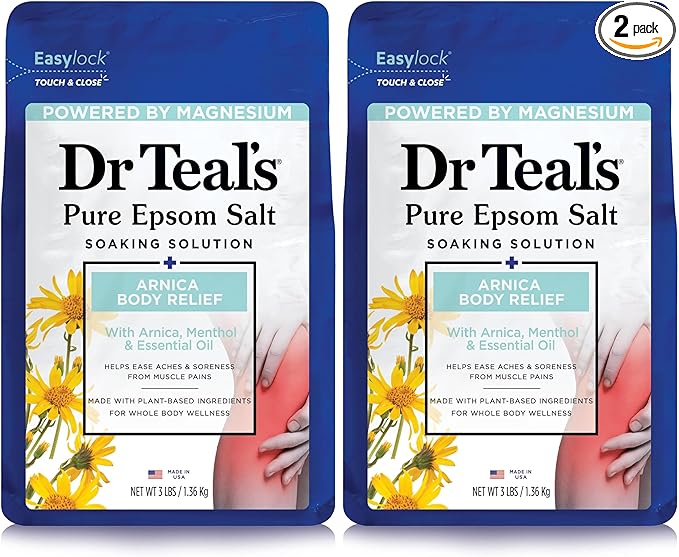 Dr Teal's Epsom Salt Magnesium Soak, Arnica Body Relief with Arnica, Menthol & Essential Oils, 3 lbs (Pack of 2)