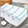 VOOVA & MOVAS 6Pack Bath Mitts for Shower,8.3x6.3 Inch,100% Cotton Soft Absorbent Bath Mitt with Hanging Loop, European Style Wash Cloths for Body Shower & Bath, Aqua Stripe & White