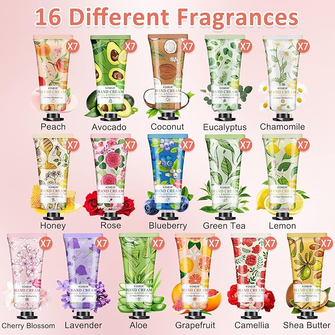 KONEUK 112 Pack Moisturizing Hand Cream Set, Mothers Day Gifts for Mom, Bulk Hand Lotion Travel Size for Dry Cracked Hands, Mini Hand Cream for Teacher Appreciation Gifts, Nurse Gifts, Birthday Gifts