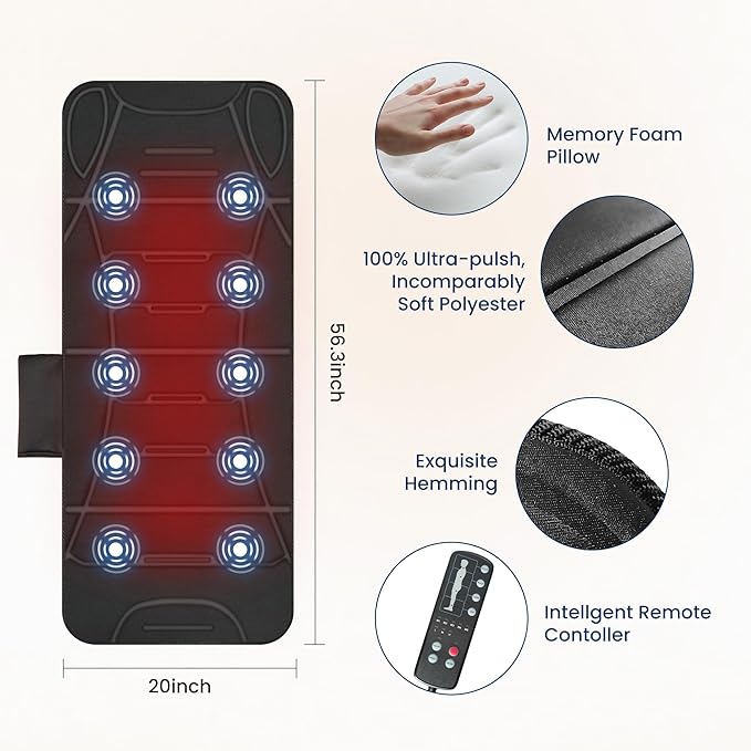 COMFIER Full Body Massage Mat with Heat, Back Massager with 10 Vibration Motors, 4 Heating Zones, Foldable Relaxation Pad for 3 Adjustable Intensity– Vibration Massage Only, Mothers Day Gift