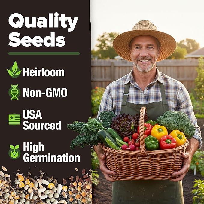 HOME GROWN 10 Variety Survival Seed Vault 2000+ USA Grown Heirloom Non-GMO Vegetable Seeds for Planting, High Germination, Garden Starter Kit, Emergency Food Supply, Indoor Outdoor