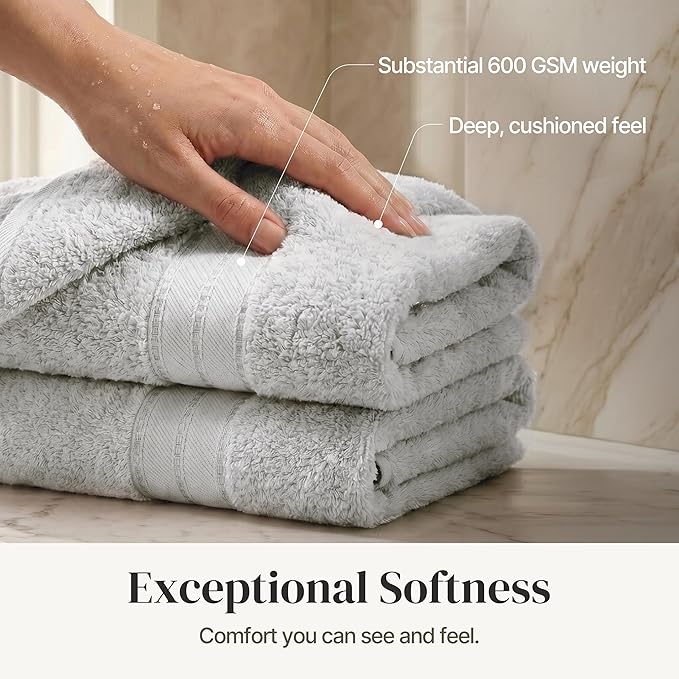 Modern Threads - Spun Loft 6-Piece 100% Combed Cotton Towel Set - Bath Towels, Hand Towels, & Washcloths - Super Absorbent & Quick Dry - 600 GSM - Soft & Plush, Gray