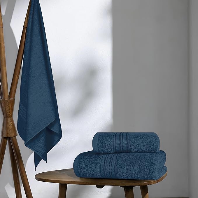 BOUTIQUO Ultra Soft 3 Pack Cotton Towel Set, Contains a Bath Towels 28x55 inch, a Hand Towels 16x24 inch & a Wash Coths 12x12 inch, Ideal Everyday use, Compact & Lightweight - Mineral Blue