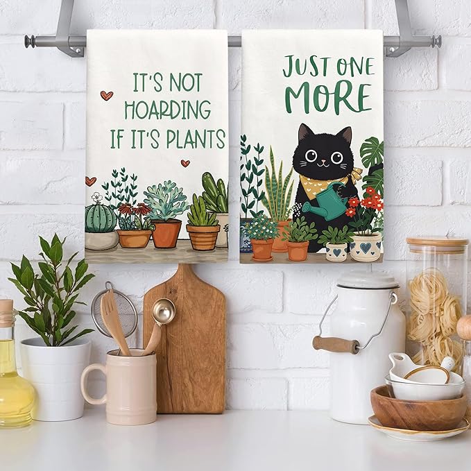 Accnicc 2 Pack Black Cat Bathroom Hand Towels Decorative Potted Plants Dish Kitchen Towel 16x27 Inch Cute Botanical Cactus Absorbent Soft Microfiber Bath Towels Hotel Spa Decor