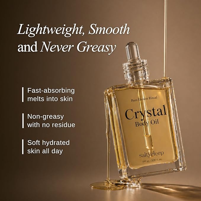 Crystal Body Oil Golden Glow, Scented Body Oil, After Shower and Bath Dry Oil for Women, Non-Greasy & Fast Absorbing Moisturizer for Dry Skin, Vanilla Coconut Almond Scent, 3.38 fl oz
