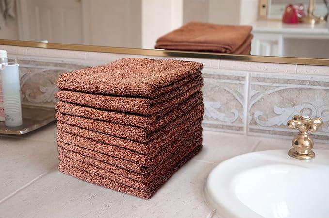 Eurow Microfiber Salon Towels – Bleachproof, Ultra Absorbent & Quick Drying – Soft, Lightweight & Durable for Hair Styling, Beauty, Barber & Spa Use, 16 x 29 Inches, 10-Pack, Brown