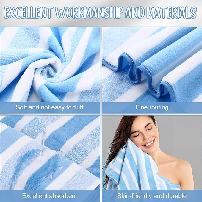 SmoothNovelty 16 Pack Microfiber Bath Towels Bulk 27'' x 60'' Oversized Size Bath Towel Highly Absorbent Extra Large Soft Drying for Beach Shower Summer Salon Sport Gym Party (Wide Stripes,Blue)