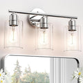 Espird Bathroom Vanity Light Fixtures Polished Chrome Bathroom Lighting Fixture, 3 Lights Bathroom Light Fixture Over Mirror, Modern Black Vanity Light, Wall Sconces with Glass Shades