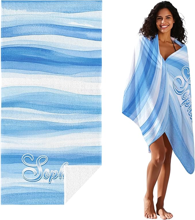 JML Custom Beach Towel with Name, Personalized Microfiber Beach Towel with Name, Large, Soft, Quick Dry & Absorbent for Swim, Pool,Adult,Summer Holiday,Vacation,Travel,Gift for Anniversary, Birthday