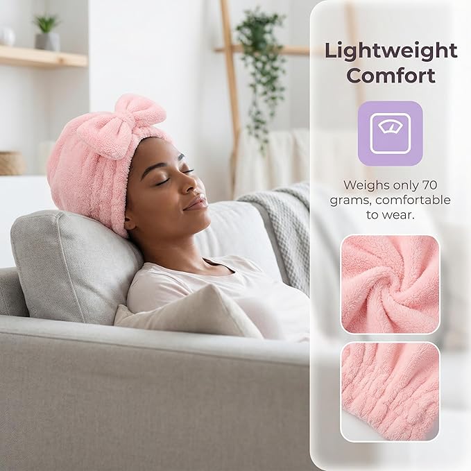 Microfiber Hair Drying Cap,4pcs Quick Dry Hair Towel Wrap, Super Absorbent Hair Turban with Bow Design, Soft Shower Head Wrap for Women,Cute Bow Hair Towel Girls Hair Towel ，Anti frizz ，Travel