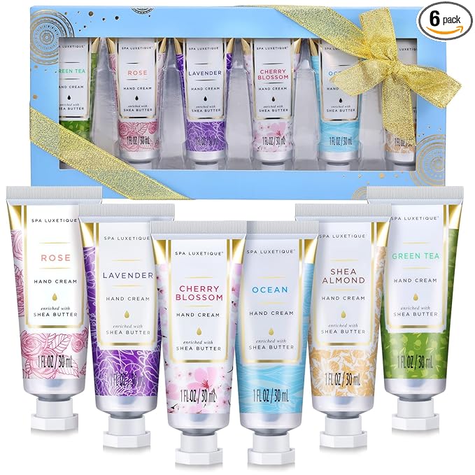 spa luxetique Hand Cream Gift Set, Mothers Day Gifts for Mom, Mini Moisturizing Scented Hand Lotion for Dry Hands Cream Travel Size, Nurse Week Appreciation Gift, Birthday Gifts for Women, 6 x 1 OZ