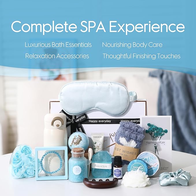 Sea Team 16-Pack Relaxing SPA Gift Set for Women, Valentine Day Gift, Shower Kit with Bath Bomb, Bath Salt, Handmade Soap, Cream, Essential oil, Gift Box Included, Bluebell