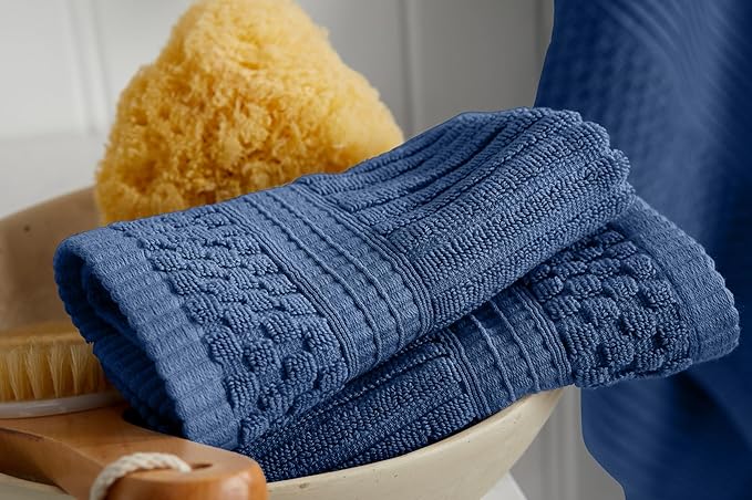 Springtree Home 100% Cotton Bath Towel Set of 4 | Super Soft & Absorbent with Quick-Dry Fibers | 4 Bath Towels | Textured and Durable Cotton | Krista Collection - Navy