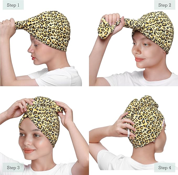 Brook + Bay Microfiber Hair Towel Wrap - Quick Dry Microfiber Towel for Hair - Anti-Frizz Plopping Turban - Machine Washable - Cheetah