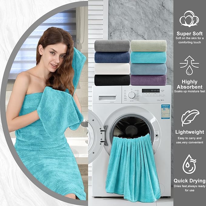 4 Piece Extra Large Bath Towel 35"x70" Oversized Bath Sheet Bath Towel Set for Bathroom Ultra Soft Cozy Highly Absorbent Quick Dry Bathroom Towel for Spa Gym Hotel,Shower Towel for Daily Use,Aqua Teal