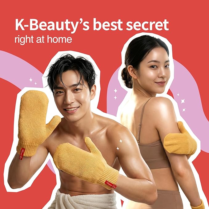 Wonder-Loop Premium Korean Exfoliating Mitt, 100% Plant-Based Viscose Wash Cloth Gloves, Gentle Dead Skin Remover, Loop-Science K-Spa Scrub, 2 Pack