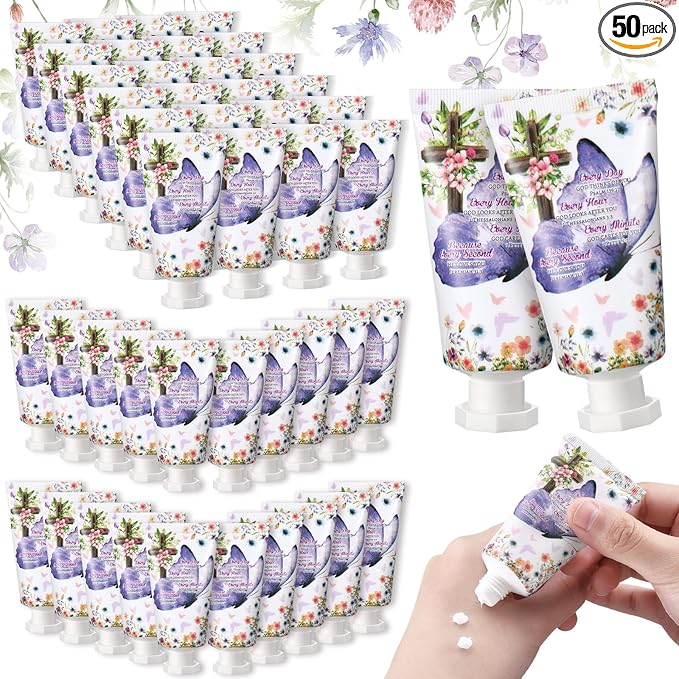 50 Pack Christian Hand Lotion Bulk Gifts for Women Mother's Day Gifts Bible Mini Travel Hand Lotion for Women Church Appreciation(Butterfly)
