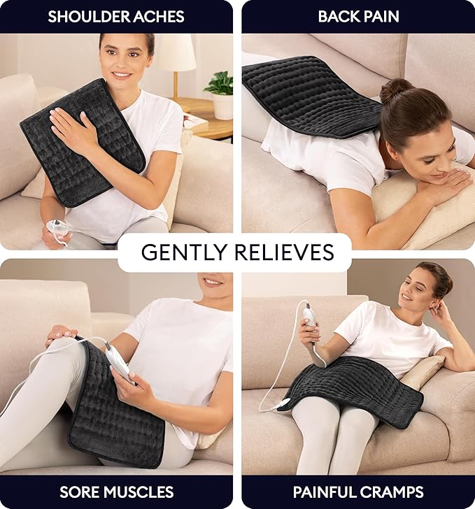 GENIANI Electric Heating Pad for Back Pain & Cramps Relief, Electric Throw, Auto Shut Off, Machine Washable, Moist Heat Pad for Neck & Shoulder - Mother’s Day Gifts, 12x24