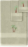 3 Pcs Summer Palm Tree Bathroom Towel Set Farmhouse Embroidered Palm Tree Towels Vintage Decorative 100% Cotton Bath Towel Highly Absorbent Elegant Summer Decor Set for Bathroom