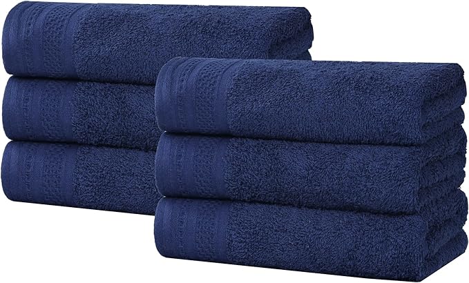 Superior Honeycomb Cotton Medium Weight Towels, for Guest Bath, Master Bathroom, Shower, Kitchen, Quick Dry, Adults, Essentials, Textured Waffle Border, Towel Set, Hand Towels, Set of 6, Navy Peony