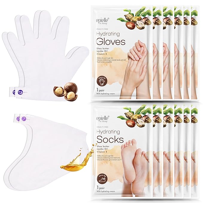 Epielle Hydrating Hand & Foot Masks, Relieve and Soften Dry, Overworked Skin, Self Care Gifts for Women, Spa Kit, Mothers Day Gifts, 6 Moisturizing Gloves & 6 Moisturizing Socks